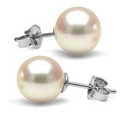 White Hanadama Japanese Akoya Pearl Earrings, 8.5-9.0mm