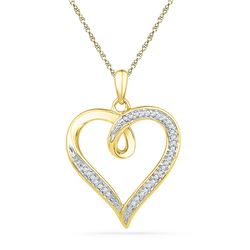 10kt Yellow Gold Round Diamond Heart Pendant 1/10 Cttw