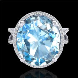 12 ctw Sky Blue Topaz & Micro Pave VS/SI Diamond Ring 18k White Gold