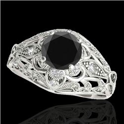 1.36 ctw Certified VS Black Diamond Solitaire Antique Ring 10k White Gold