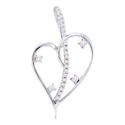 14kt White Gold Round Diamond Wire Heart Pendant 1/5 Cttw