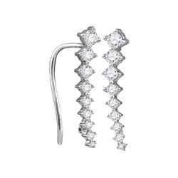 10kt White Gold Round Diamond Climber Earrings 1/2 Cttw