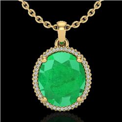 12 ctw Emerald & Micro Pave VS/SI Diamond Necklace 18k Yellow Gold