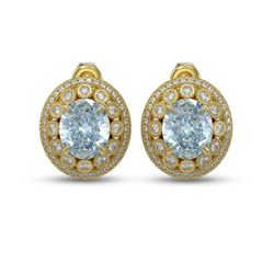 13.21 ctw Aquamarine & Diamond Victorian Earrings 14K Yellow Gold