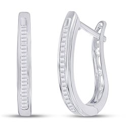 Sterling Silver Baguette Diamond Channel-set Oblong Hoop Earrings 1/4 Cttw