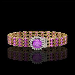 24.75 ctw Amethyst & Diamond Bracelet 14K Yellow Gold