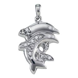 Sterling Silver Round Diamond Dolphin Animal Pendant 1/6 Cttw