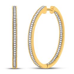10kt Yellow Gold Round Diamond Inside Outside Hoop Earrings 1/2 Cttw