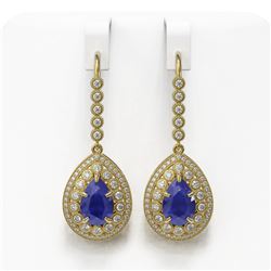 10.15 ctw Sapphire & Diamond Victorian Earrings 14K Yellow Gold