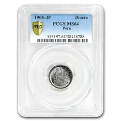 1905-FG Peru Silver Dinero MS-64 PCGS