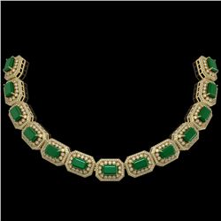 137.65 ctw Emerald & Diamond Victorian Necklace 14K Yellow Gold