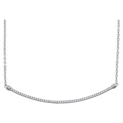 10kt White Gold Round Diamond Curved Slender Bar Pendant Necklace 1/4 Cttw