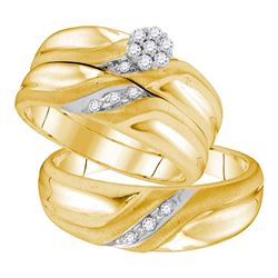 Yellow-tone Sterling Silver His Hers Round Diamond Cluster Matching Bridal Wedding Ring Band Set 1/5