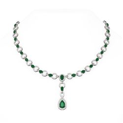 28.04 ctw Emerald & Diamond Necklace 18K White Gold