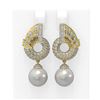 Image 1 : 4.21 ctw Diamond & Pearl Earrings 18K Yellow Gold