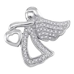 Sterling Silver Round Diamond Angel Heart Religious Pendant 1/8 Cttw