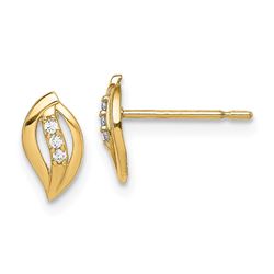 14k Leaf Cubic Zirconia Stud Earrings - 37 mm