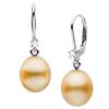 Image 1 : Golden South Sea Drop-Shape Pearl and Diamond Leverback Dangle Earrings