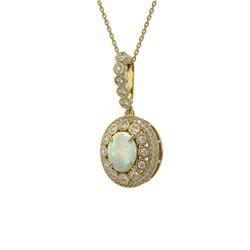 3.9 ctw Certified Opal & Diamond Victorian Necklace 14K Yellow Gold