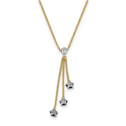 14k Two-tone Diamond-cut 3-Stars w/2in Ext.Necklace - 18 in.
