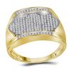 Image 1 : 10kt Yellow Gold Mens Round Diamond Rectangle Arched Cluster Ring 1/2 Cttw