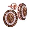 Image 1 : 10kt Rose Gold Round Brown Diamond Oval Cluster Earrings 1/2 Cttw