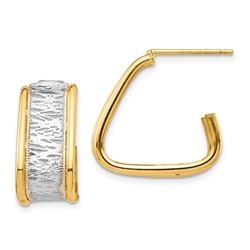14k Yellow Gold & Rhodium Diamond Cut Triangle Hoop Post Earrings