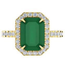 5.33 ctw Emerald & Micro Pave VS/SI Diamond Ring 18k Yellow Gold