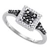Image 1 : Sterling Silver Black Color Enhanced Round Diamond Square Halo Cluster Ring 1/3 Cttw