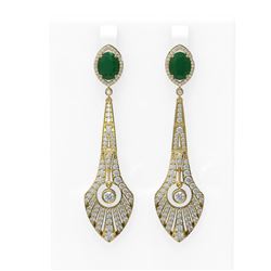 9.69 ctw Emerald & Diamond Earrings 18K Yellow Gold