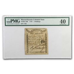 1779 2 Shillings Rising Sun Massachusetts Currency XF-40 PMG