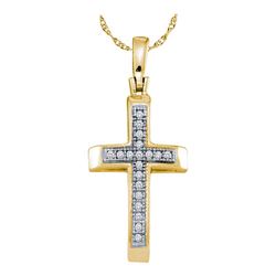 Yellow-tone Sterling Silver Round Diamond Roman Cross Pendant 1/20 Cttw