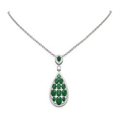 12.37 ctw Emerald & Diamond Necklace 18K White Gold