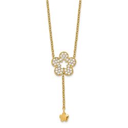 14k Yellow Gold Flower CZ Necklace - 17 in.