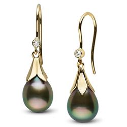 Tahitian Drop-Shape Pearl and Diamond Lily Dangle Earrings