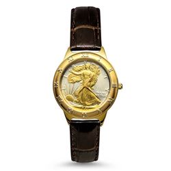 Men's Walking Liberty Half Dollar Two-Tone Leather Band Watch