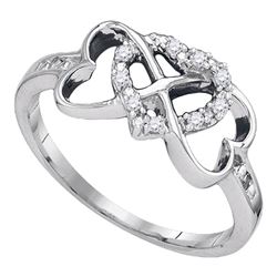 Sterling Silver Round Diamond Triple Heart Ring 1/12 Cttw