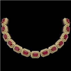 137.65 ctw Certified Ruby & Diamond Victorian Necklace 14K Yellow Gold