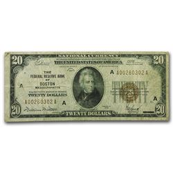 1929 (A-Boston) $20 Brown Seal FRBN Fine