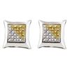Image 1 : Sterling Silver Mens Round Yellow Color Enhanced Diamond Square Kite Cluster Earrings 1/8 Cttw