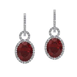 8 ctw Garnet & Micro Pave Halo VS/SI Diamond Earrings 14k White Gold