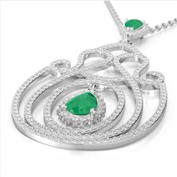 3.20 ctw Emerald & Micro Pave Diamond Heart Necklace 14k White Gold