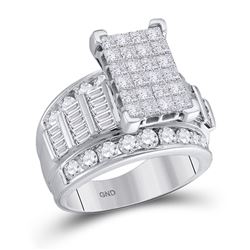 14kt White Gold Princess Diamond Cluster Bridal Wedding Engagement Ring 3.00 Cttw