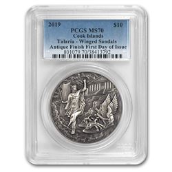 2019 Cook Islands 2 oz Silver Winged Sandals of Hermes MS-70 PCGS