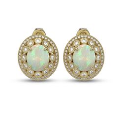 9.85 ctw Certified Opal & Diamond Victorian Earrings 14K Yellow Gold