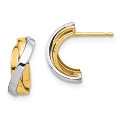 14k Yellow Gold & White Rhodium Triple C-Hoop Post Earrings
