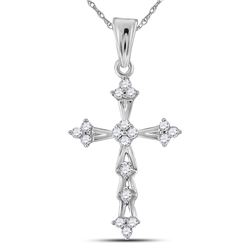 10kt White Gold Round Diamond Flared Cross Faith Pendant 1/5 Cttw