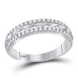 14kt White Gold Round Diamond Double Row Band Ring 1/2 Cttw