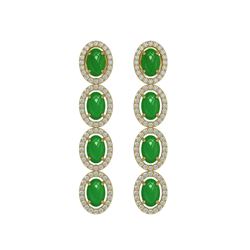 6.44 ctw Jade & Diamond Micro Pave Halo Earrings 10k Yellow Gold