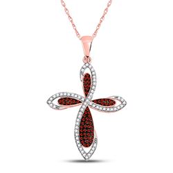 10kt Rose Gold Round Red Color Enhanced Diamond Cross Faith Pendant 1/3 Cttw